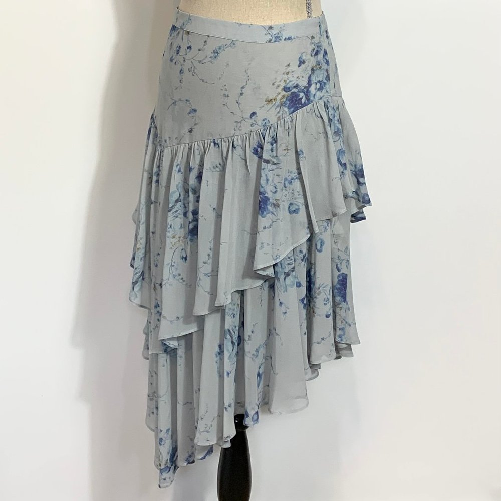 LoveShackFancy Blue Floral Rowan Silk Asymmetrical Skirt Size P - Picture 10 of 13
